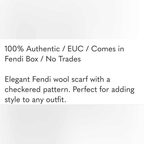 Fendi Wool Gray Checkered Scarf/ EUC - Picture 7 of 7